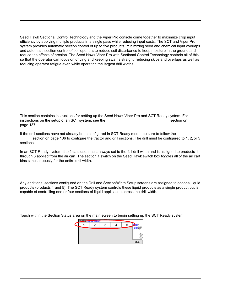 Sectional control technology (sct) systems, Sct ready setup, Section control setup screen | Seed Hawk Raven 2010 User Manual | Page 142 / 248