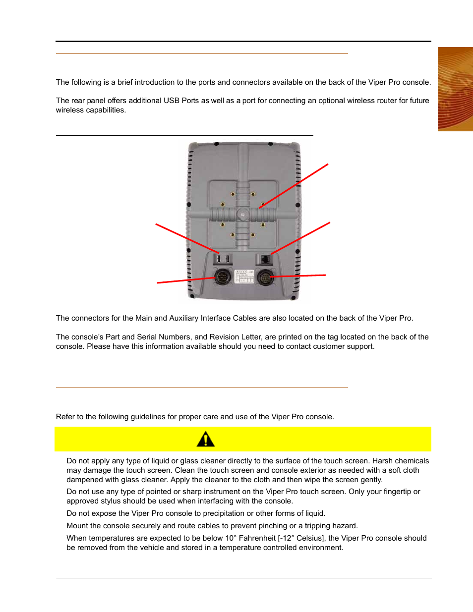 Rear panel, Viper pro care and use, Caution | Seed Hawk Raven 2010 User Manual | Page 15 / 248