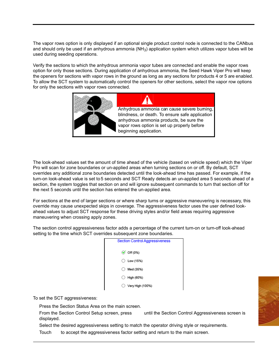 Section control aggressiveness factor, Danger | Seed Hawk Raven 2010 User Manual | Page 151 / 248