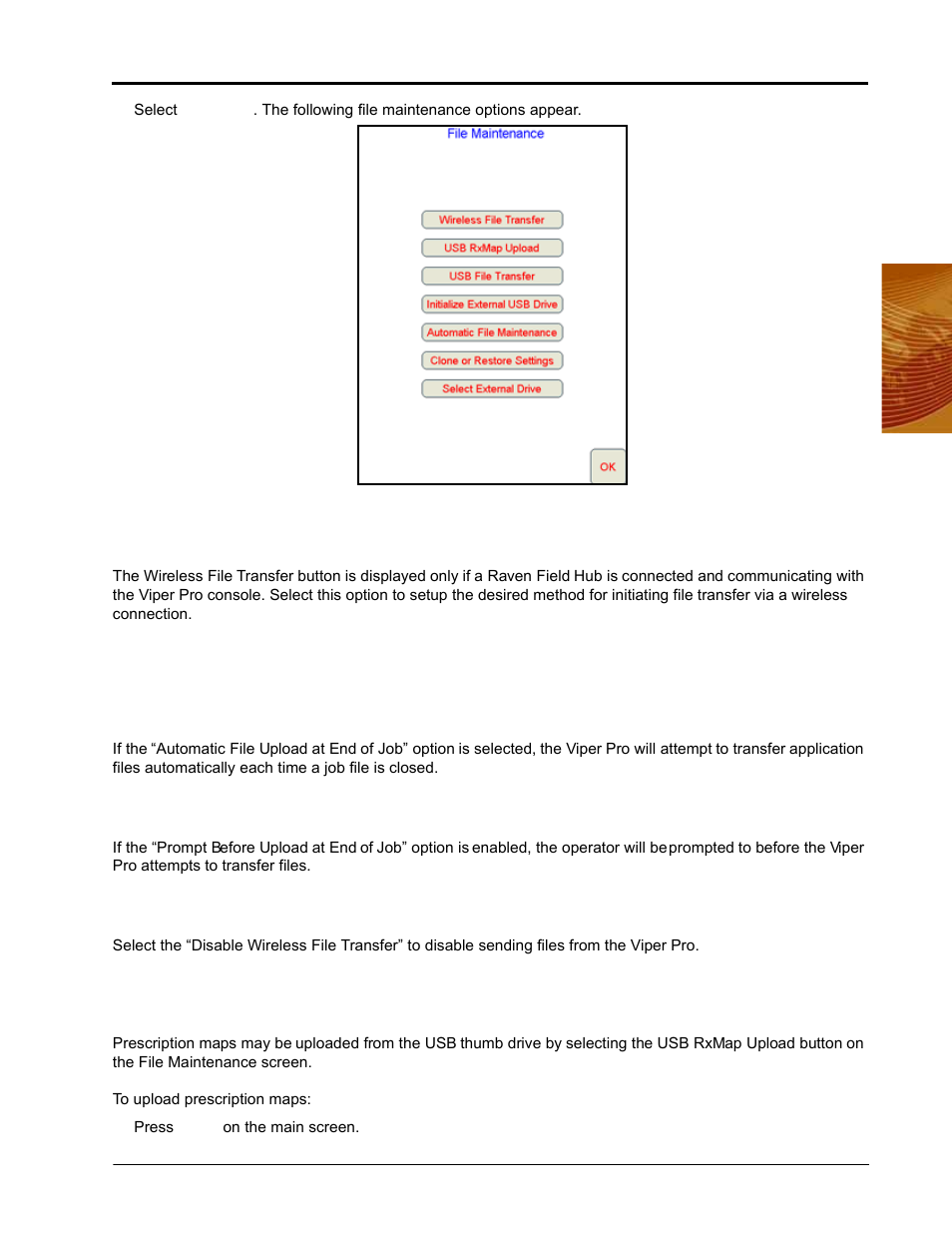 Wireless file transfer, Uploading prescription maps from a usb thumb drive | Seed Hawk Raven 2010 User Manual | Page 175 / 248