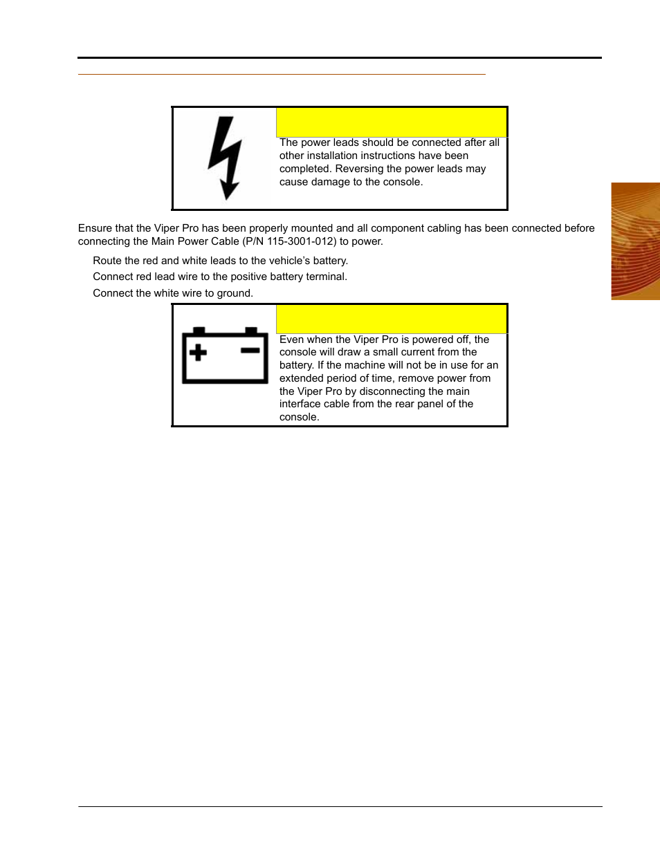 Power connection, Caution | Seed Hawk Raven 2010 User Manual | Page 21 / 248