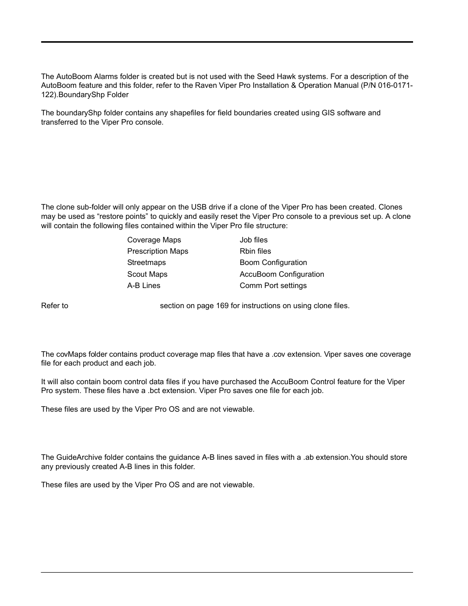 Autoboom alarms, Clone folder, Covmaps folder | Guidancearchive folder | Seed Hawk Raven 2010 User Manual | Page 212 / 248