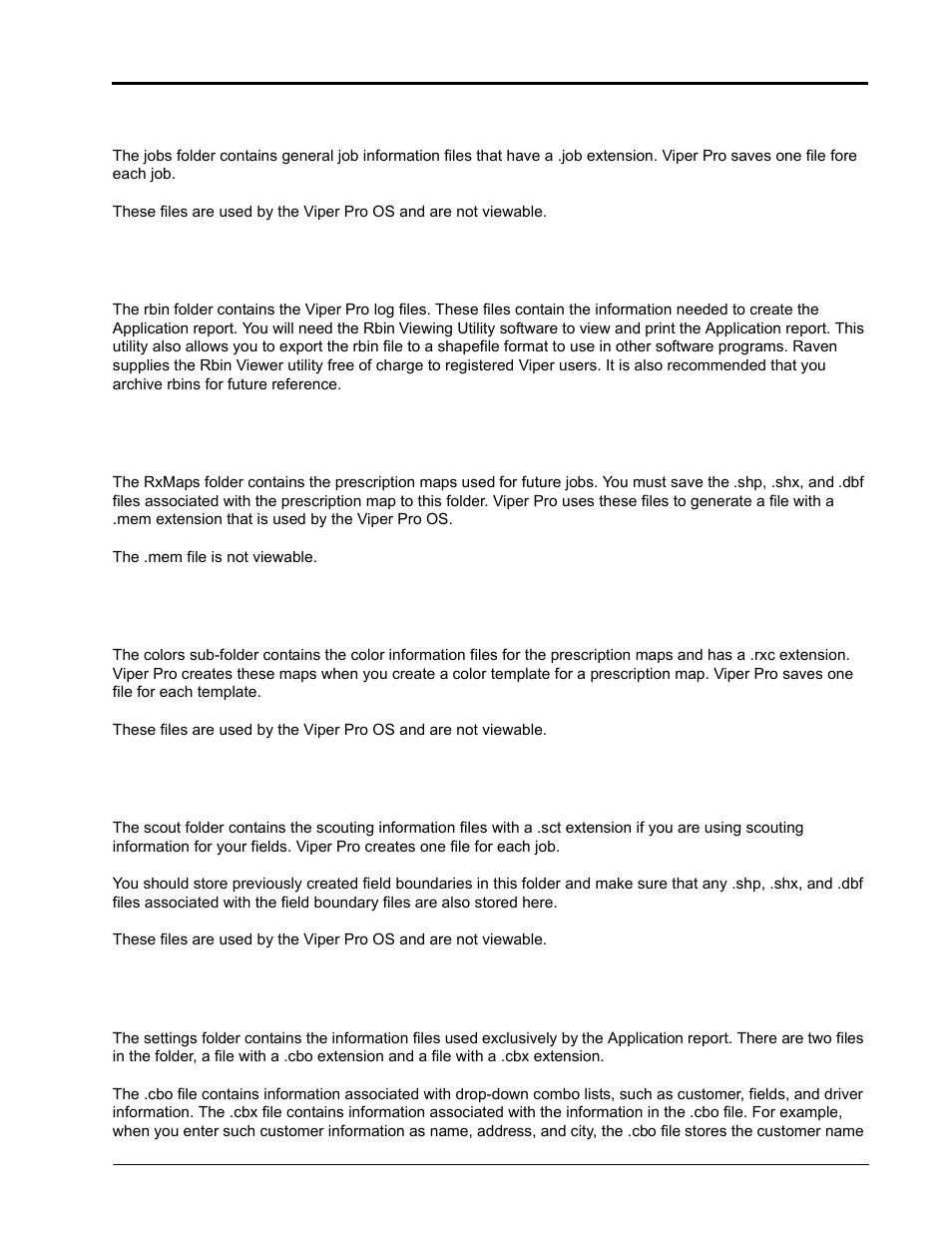 Jobs folder, Rbin folder, Rxmaps folder | Rxmaps\colors sub-folder, Scout folder, Settings folder | Seed Hawk Raven 2010 User Manual | Page 213 / 248