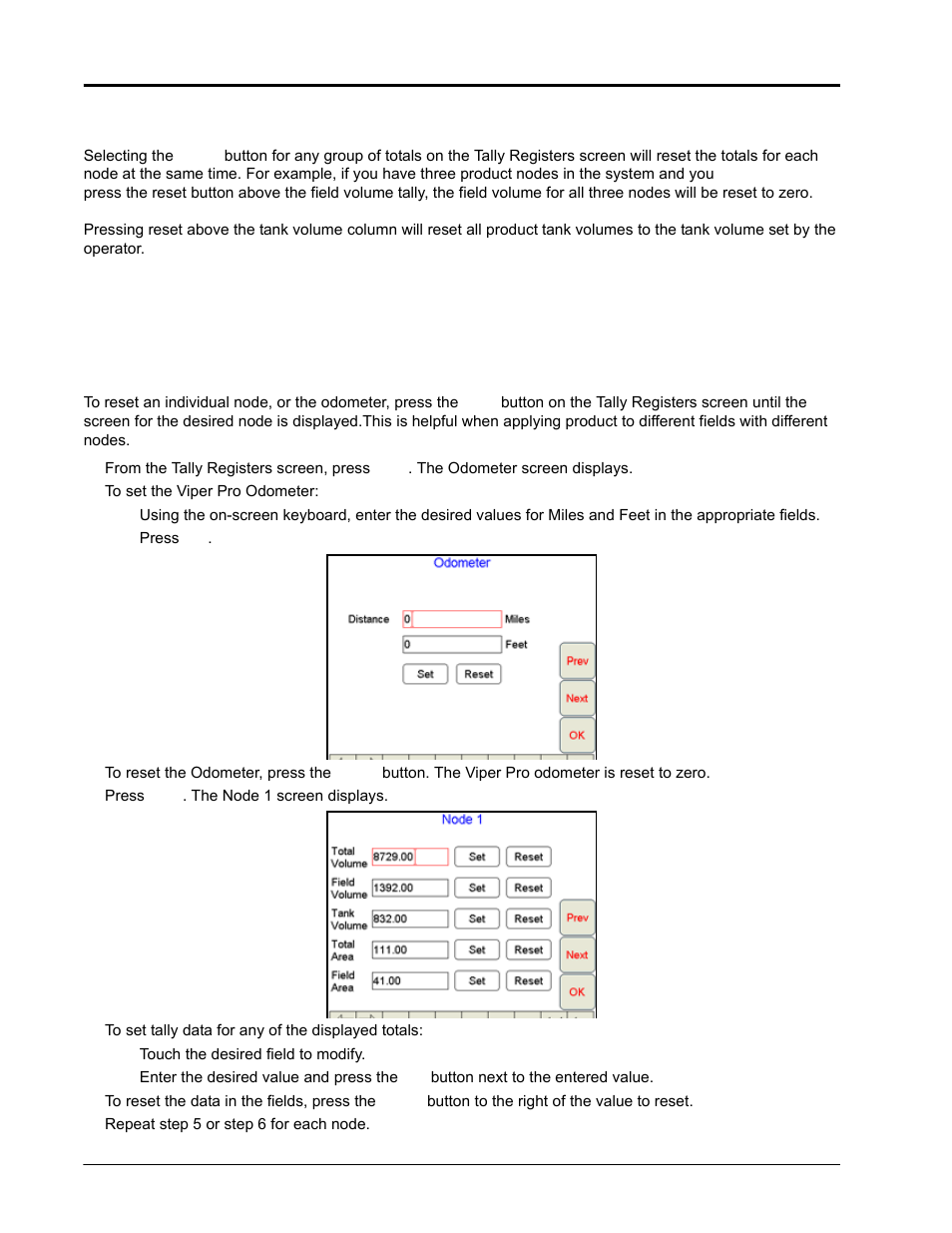 Resetting the tally registers, Setting or resetting distance and individual nodes | Seed Hawk Raven 2010 User Manual | Page 64 / 248