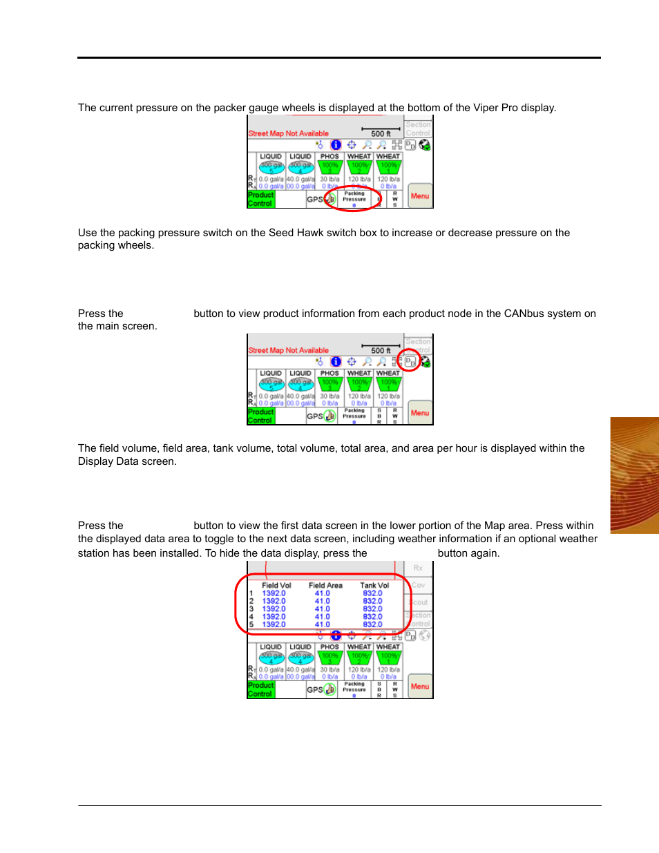 Packing pressure, Display data, Packing pressure display data | Seed Hawk Raven 2010 User Manual | Page 83 / 248