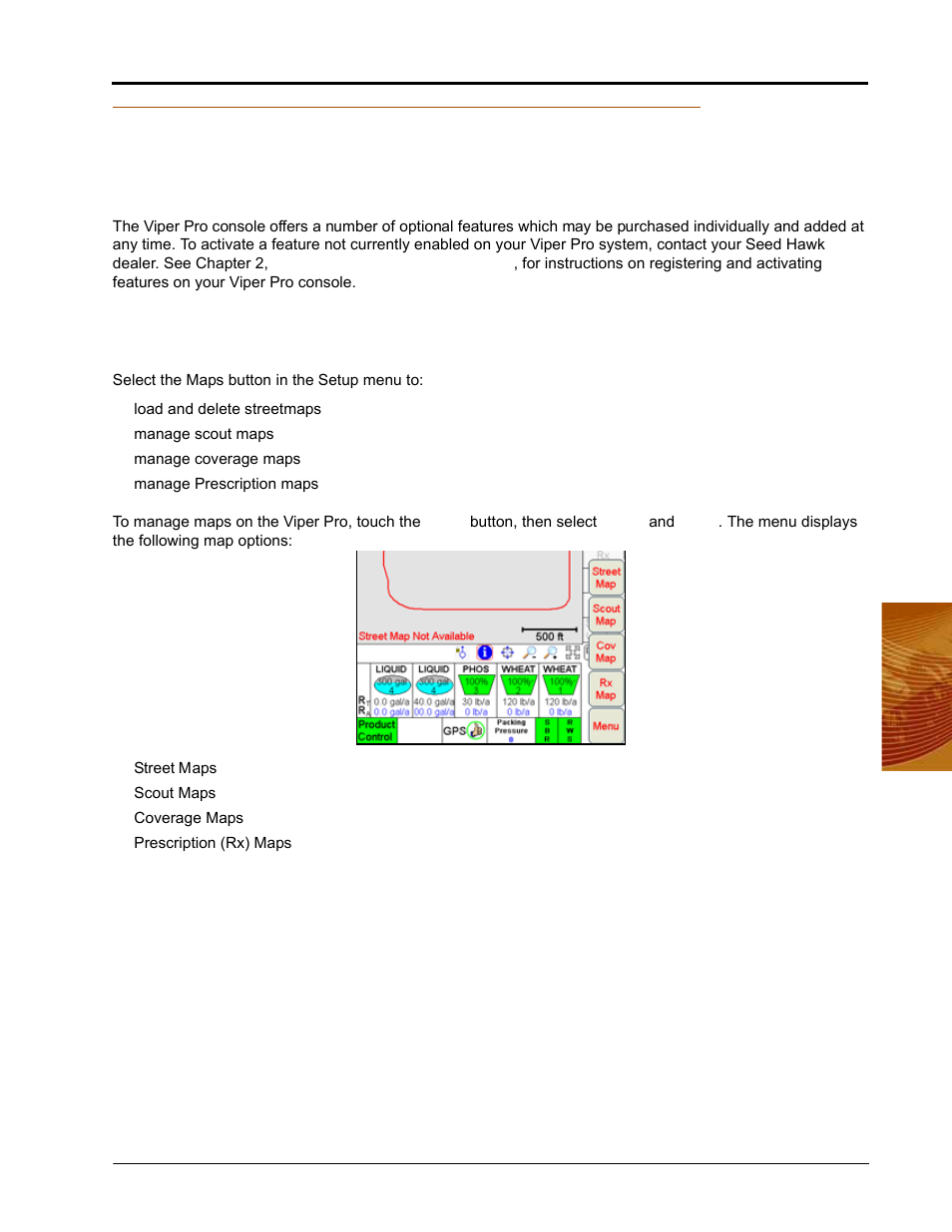 Setup menu, Registration keys and feature activation, Maps | Registration keys and feature activation maps | Seed Hawk Raven 2010 User Manual | Page 99 / 248