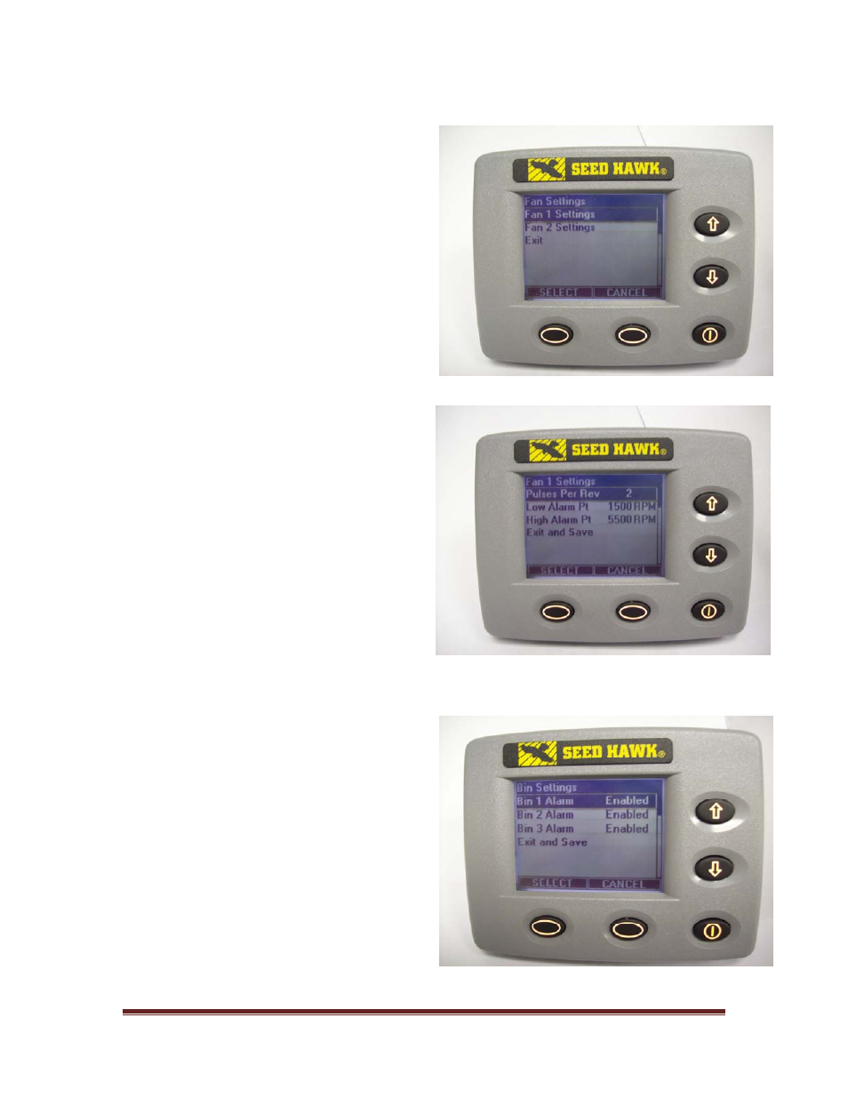 4 fan settings, 1 pulses per rev, 2 low alarm point | 3 high alarm point, 5 bin settings | Seed Hawk GRANULAR AND LIQUID TANKS 2010 User Manual | Page 53 / 72