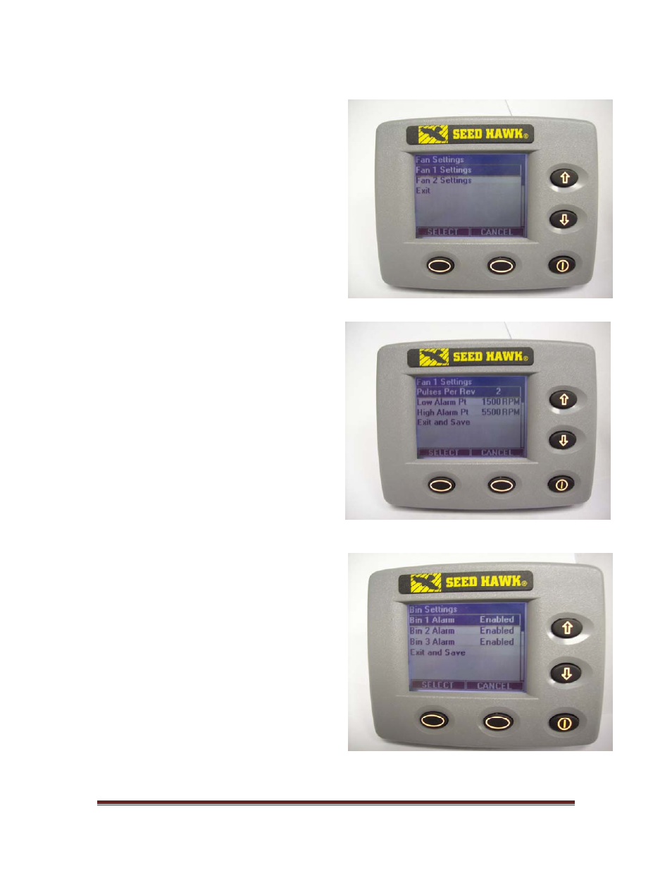 4 fan settings, 1 pulses per rev, 2 low alarm point | 3 high alarm point, 5 bin settings | Seed Hawk GRANULAR AND LIQUID TANKS 2009 User Manual | Page 53 / 72