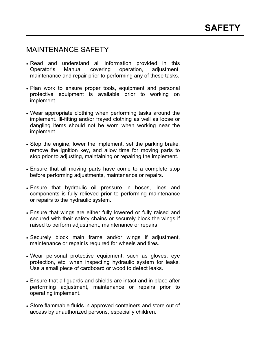 Safety, Maintenance safety | Seed Hawk GRANULAR AND LIQUID TANKS 2008 User Manual | Page 13 / 56