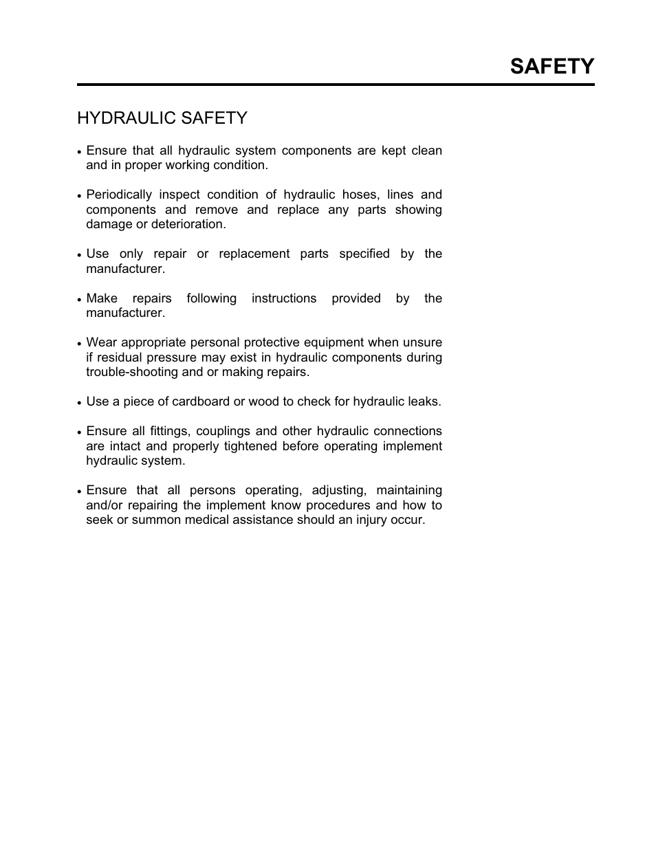 Safety, Hydraulic safety | Seed Hawk GRANULAR AND LIQUID TANKS 2008 User Manual | Page 14 / 56