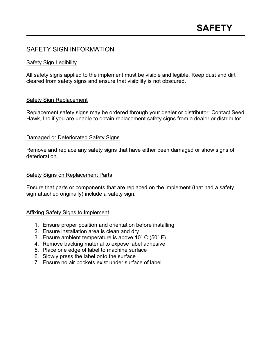 Safety | Seed Hawk GRANULAR AND LIQUID TANKS 2008 User Manual | Page 19 / 56