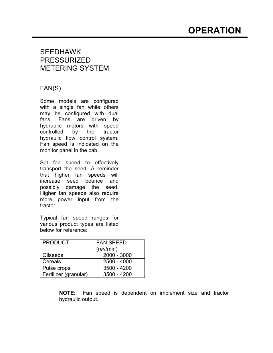 Operation, Seedhawk pressurized metering system | Seed Hawk GRANULAR AND LIQUID TANKS 2008 User Manual | Page 26 / 56