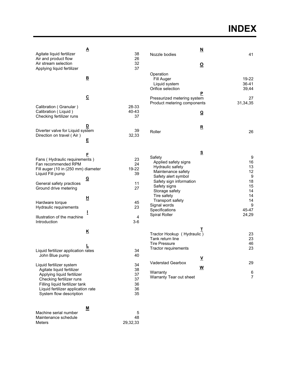 Index | Seed Hawk GRANULAR AND LIQUID TANKS 2008 User Manual | Page 56 / 56