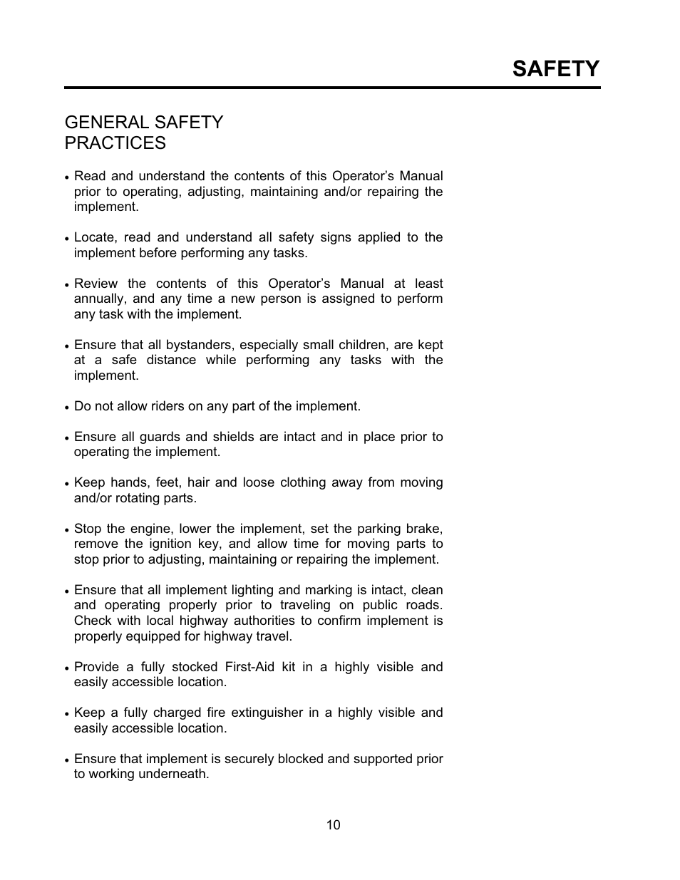 Safety, General safety practices | Seed Hawk TOOLBAR 2008 User Manual | Page 15 / 85