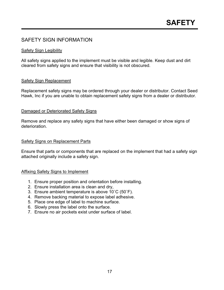 Safety | Seed Hawk TOOLBAR 2008 User Manual | Page 22 / 85