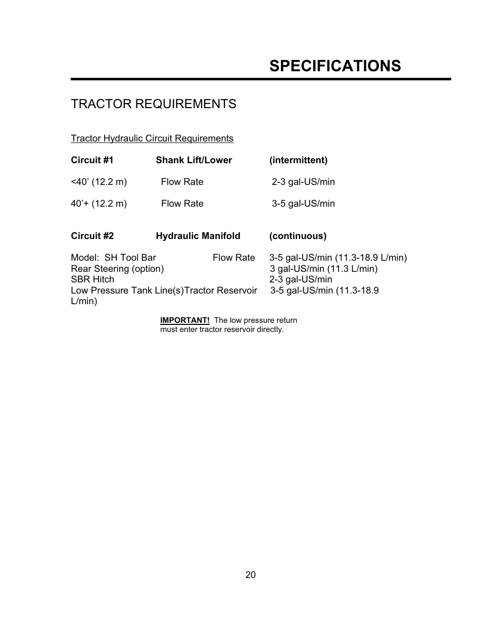 Specifications, Tractor requirements | Seed Hawk TOOLBAR 2008 User Manual | Page 25 / 85