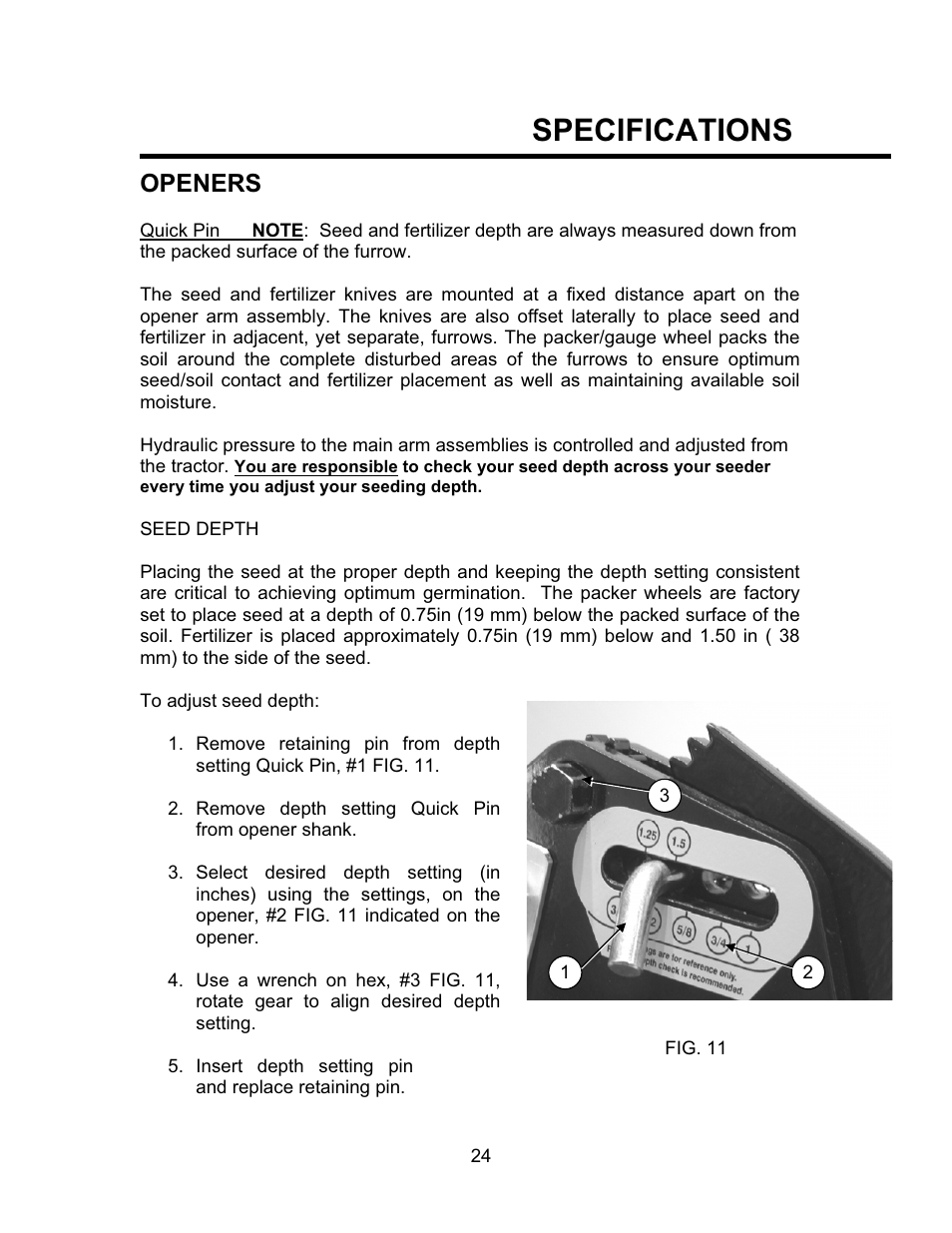 Specifications, Openers | Seed Hawk TOOLBAR 2008 User Manual | Page 29 / 85