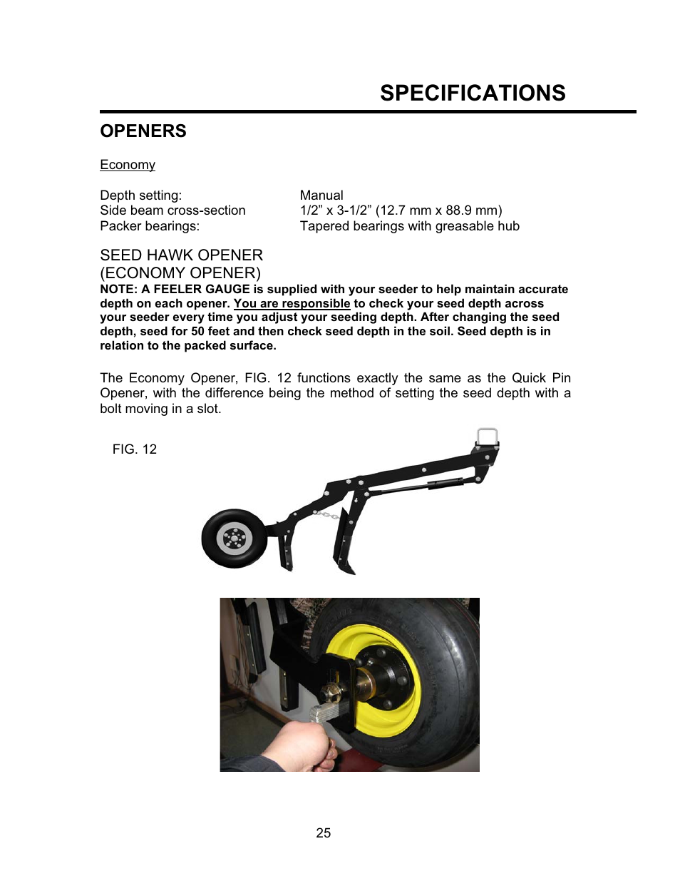 Specifications, Openers | Seed Hawk TOOLBAR 2008 User Manual | Page 30 / 85