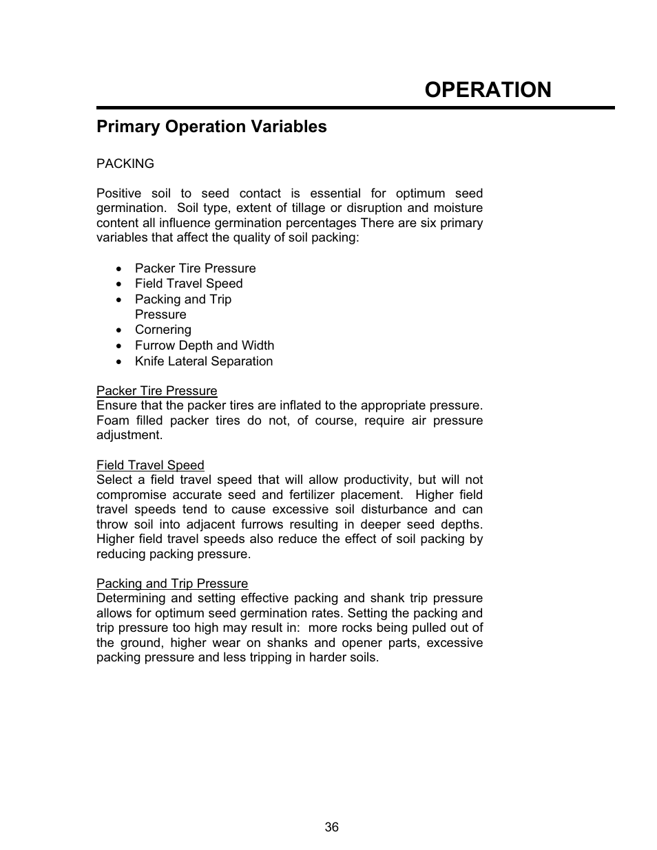 Operation, Primary operation variables | Seed Hawk TOOLBAR 2008 User Manual | Page 41 / 85