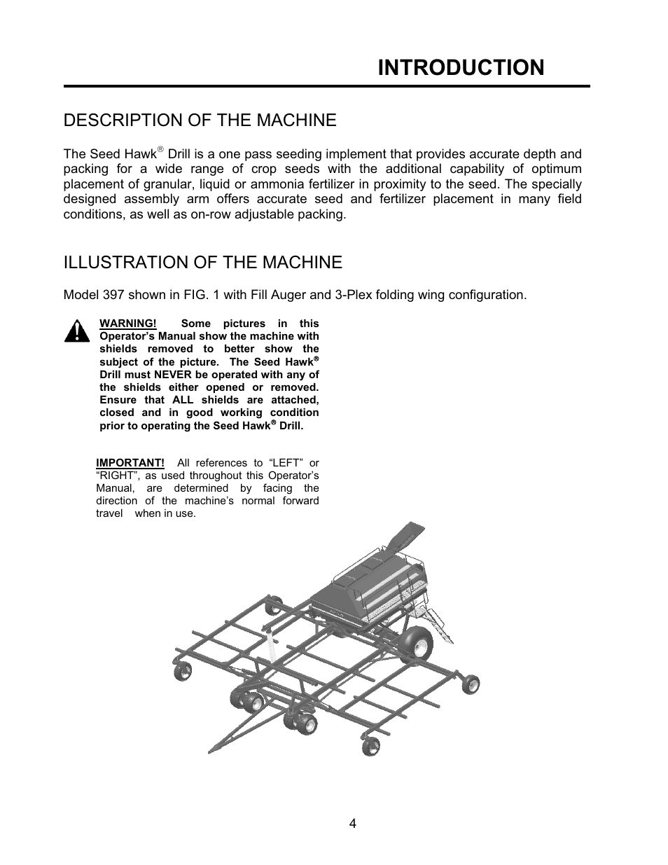 Introduction, Description of the machine, Illustration of the machine | Seed Hawk TOOLBAR 2008 User Manual | Page 7 / 85