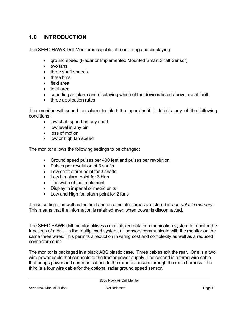 0 introduction | Seed Hawk Air Drill Monitor 2008 User Manual | Page 3 / 28