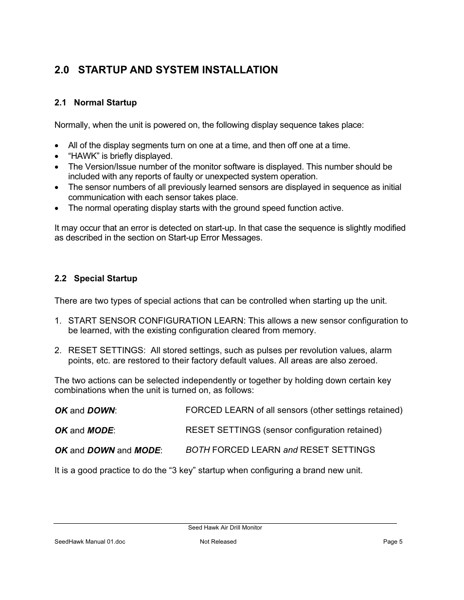 0 startup and system installation | Seed Hawk Air Drill Monitor 2008 User Manual | Page 7 / 28