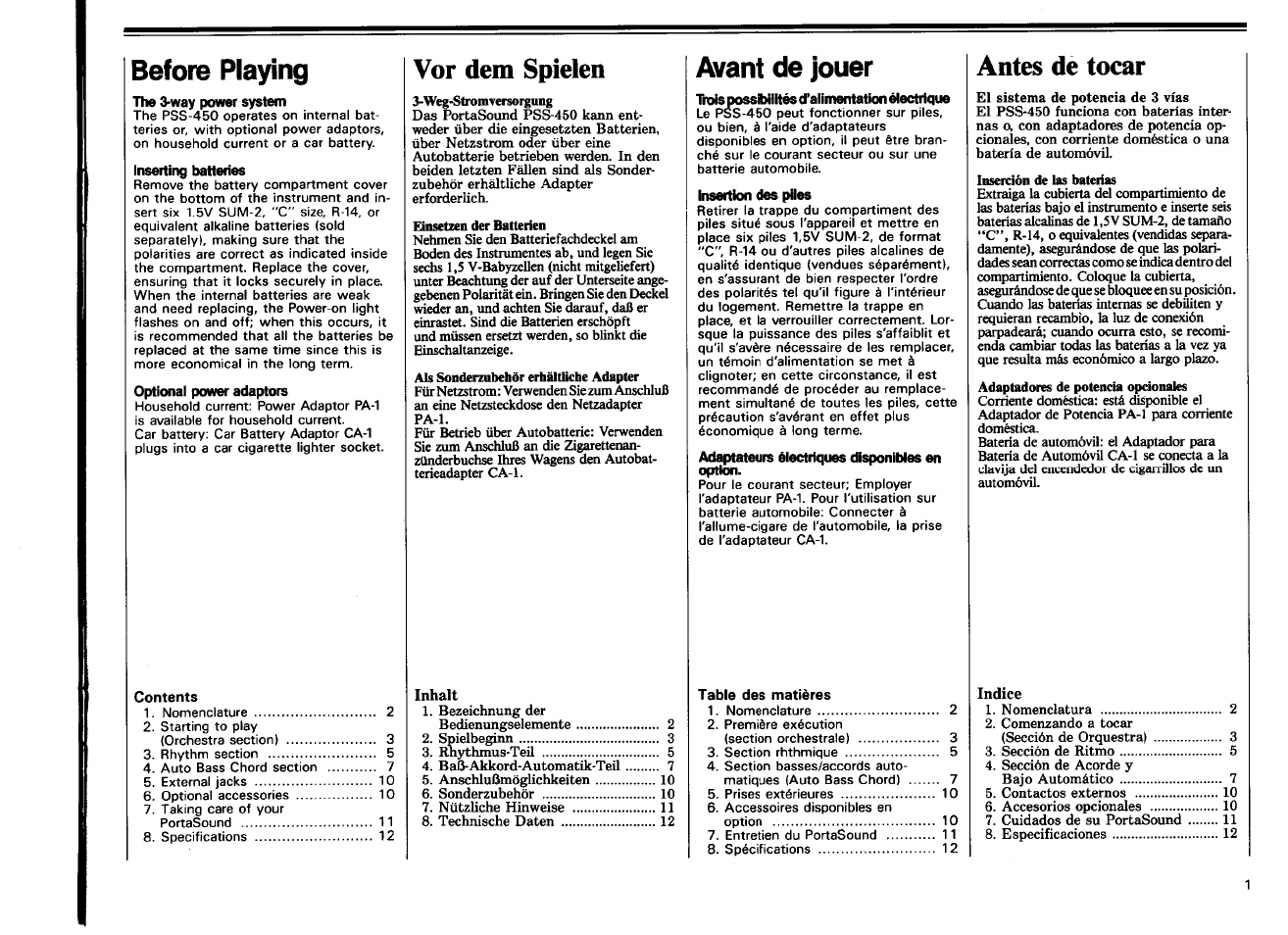 Vor dem spielen, Antes de tocar, Before playing | Avant de jouer | Yamaha PSS-450 User Manual | Page 3 / 16