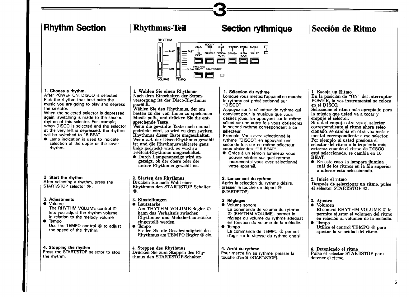 Rhythmus-teil, Sección de ritmo | Yamaha PSS-450 User Manual | Page 7 / 16