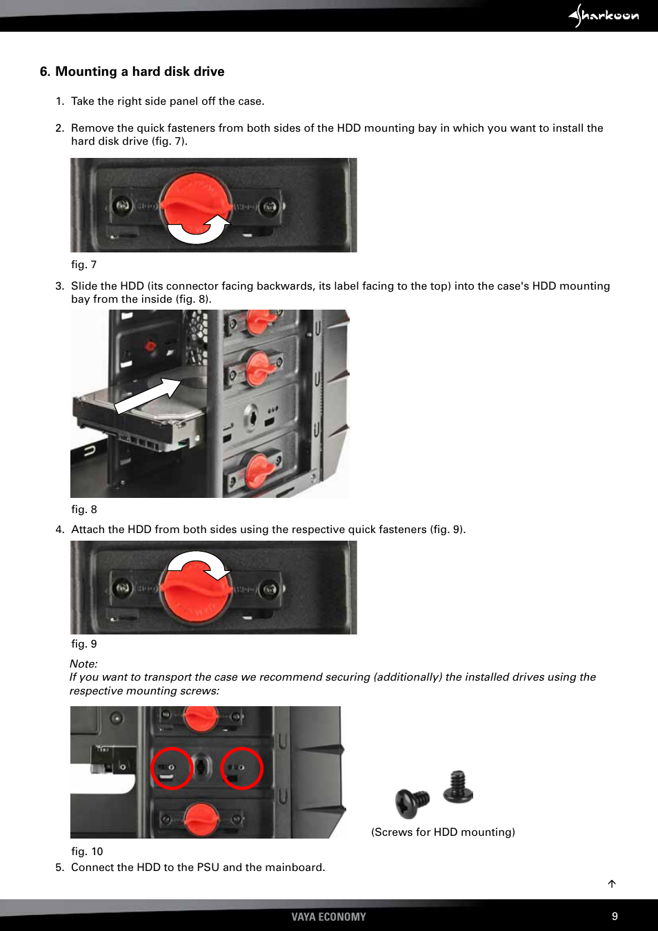Mounting, Hard, Disk | Drive | SHARKOON Vaya Value User Manual | Page 11 / 15