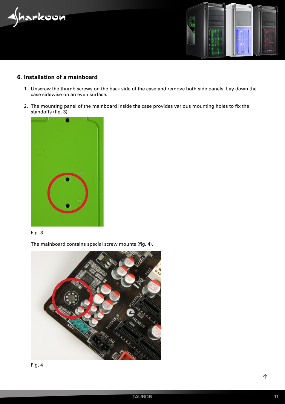 Installation of a mainboard | SHARKOON Tauron User Manual | Page 11 / 23