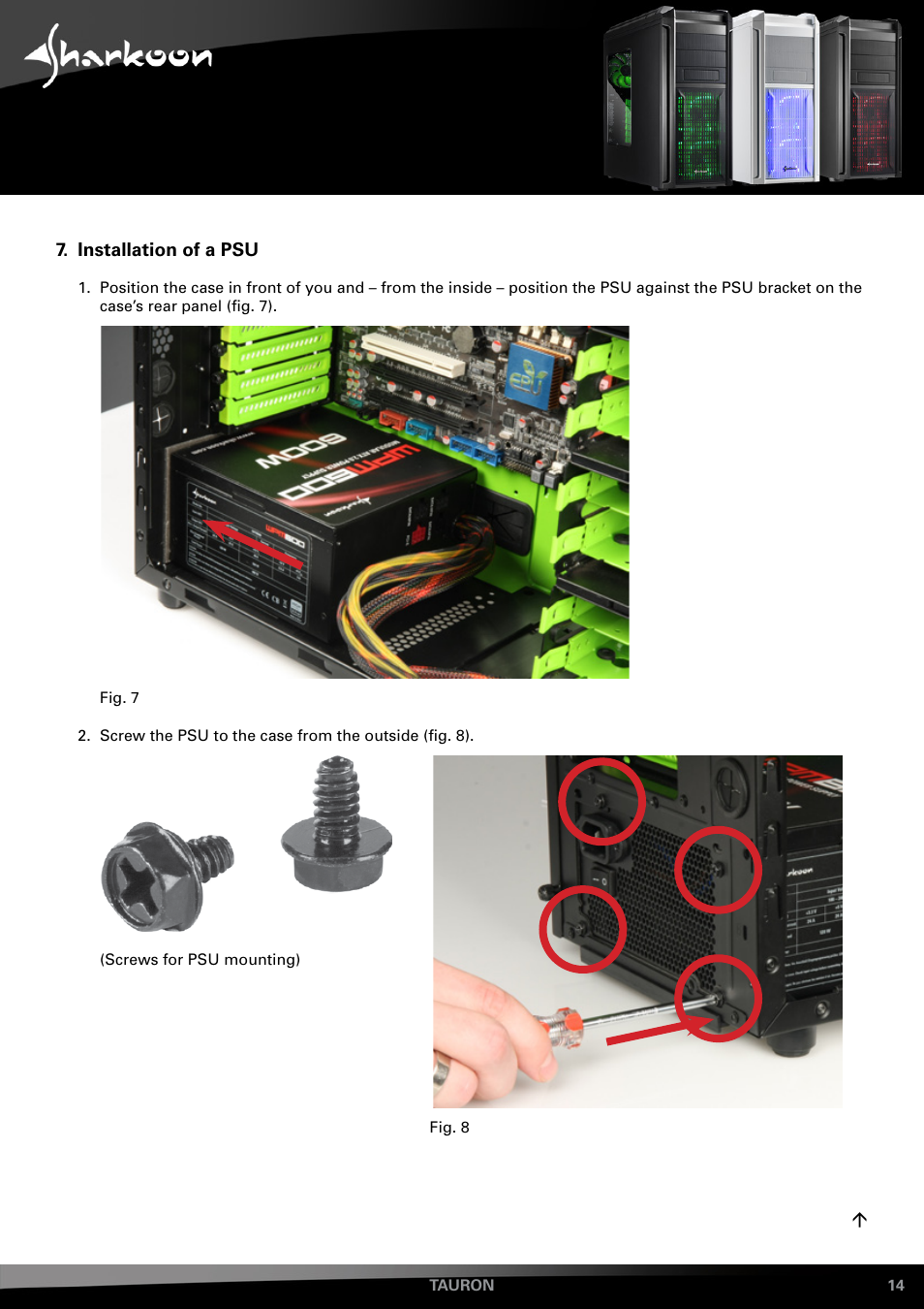 Installation of a psu | SHARKOON Tauron User Manual | Page 14 / 23