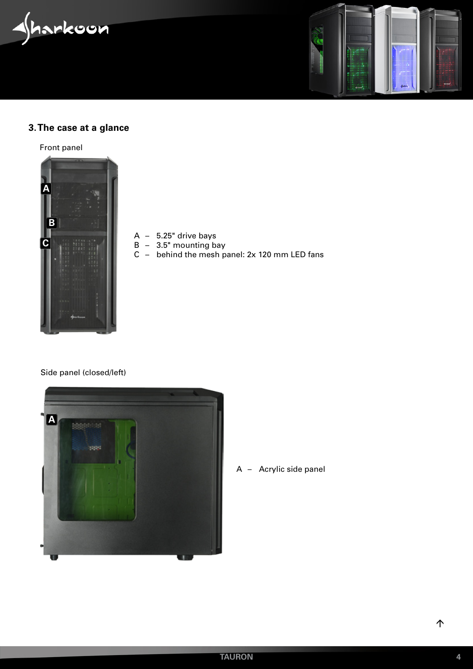 The case at a glance | SHARKOON Tauron User Manual | Page 4 / 23