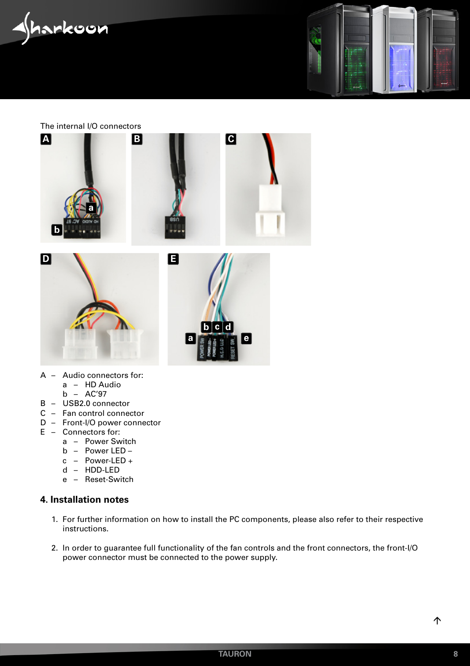 Installation notes | SHARKOON Tauron User Manual | Page 8 / 23