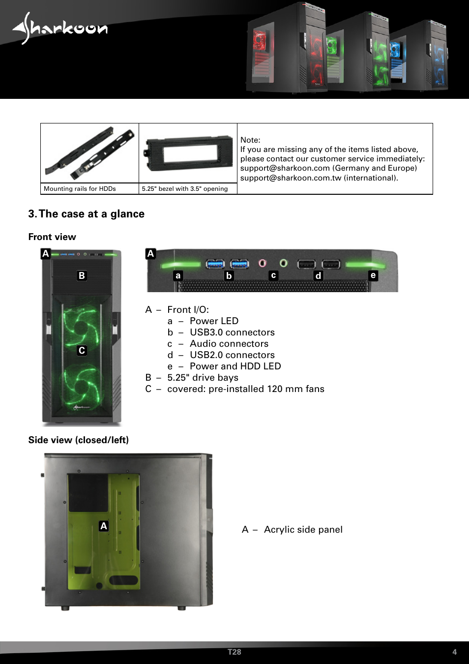 The case at a glance | SHARKOON T28 User Manual | Page 4 / 18