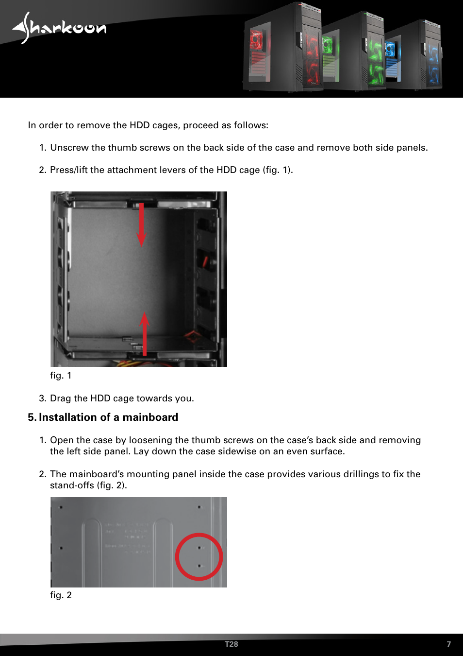 Installation of a mainboard | SHARKOON T28 User Manual | Page 7 / 18