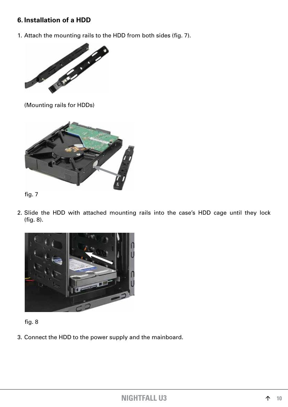 Installation of a hdd, Nightfall u3 | SHARKOON Skiller User Manual | Page 10 / 17