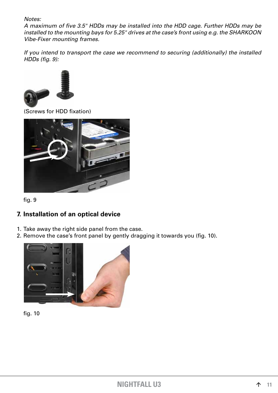 Installation of an optical device, Nightfall u3 | SHARKOON Skiller User Manual | Page 11 / 17