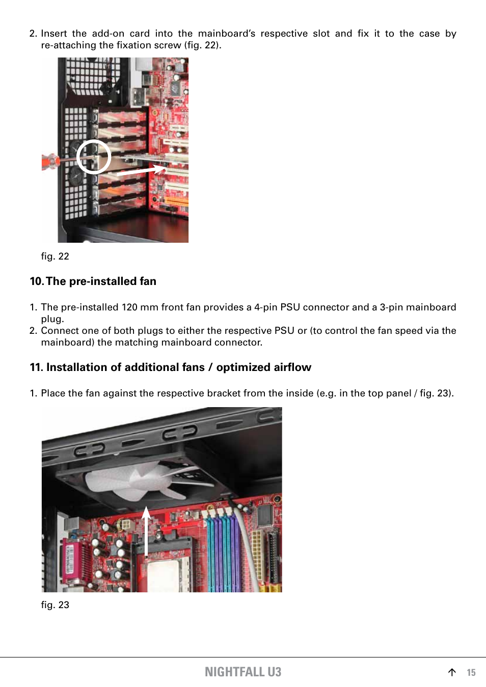The pre-installed fan, Nightfall u3 | SHARKOON Skiller User Manual | Page 15 / 17