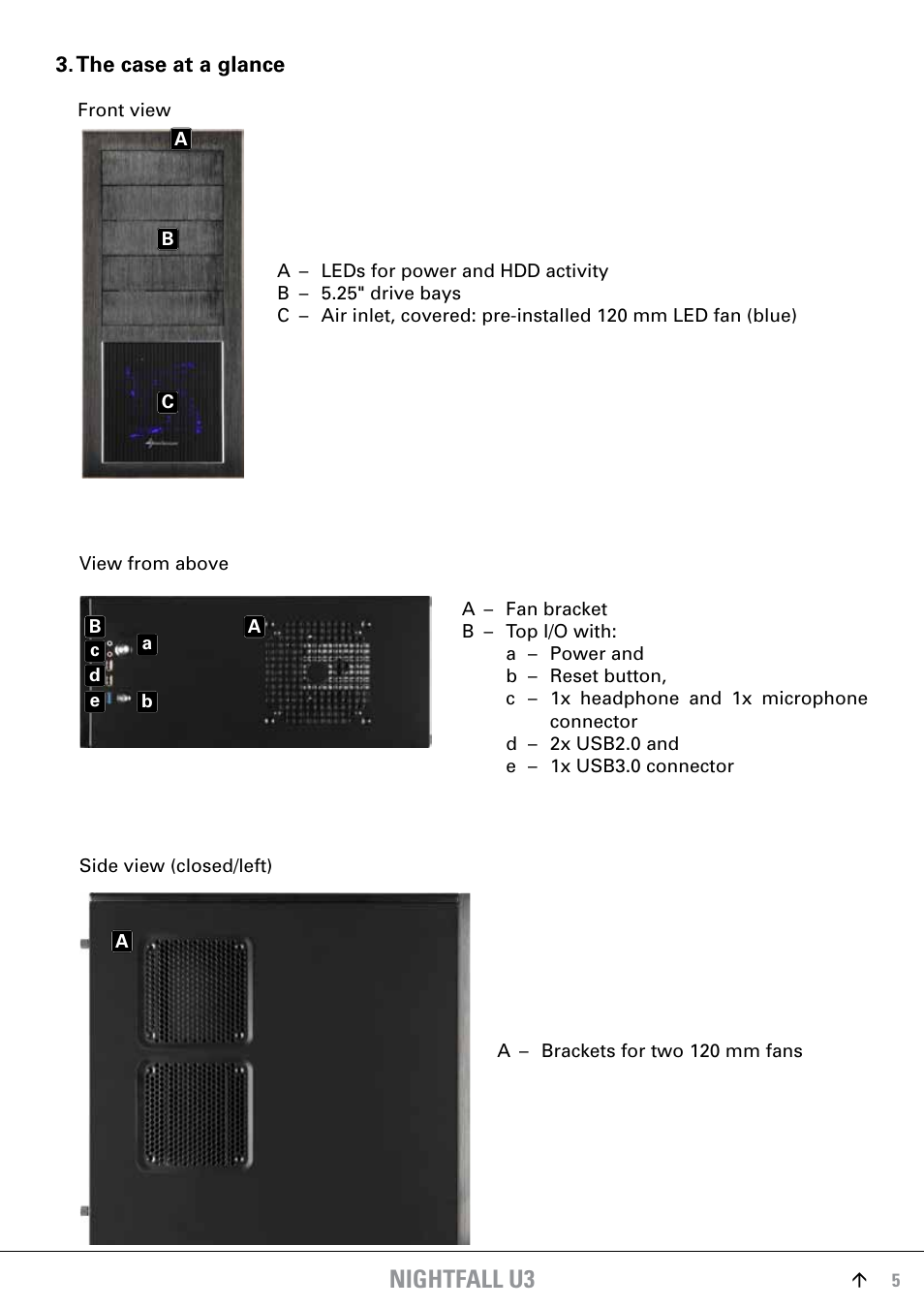 The case at a glance, Nightfall u3 | SHARKOON Skiller User Manual | Page 5 / 17