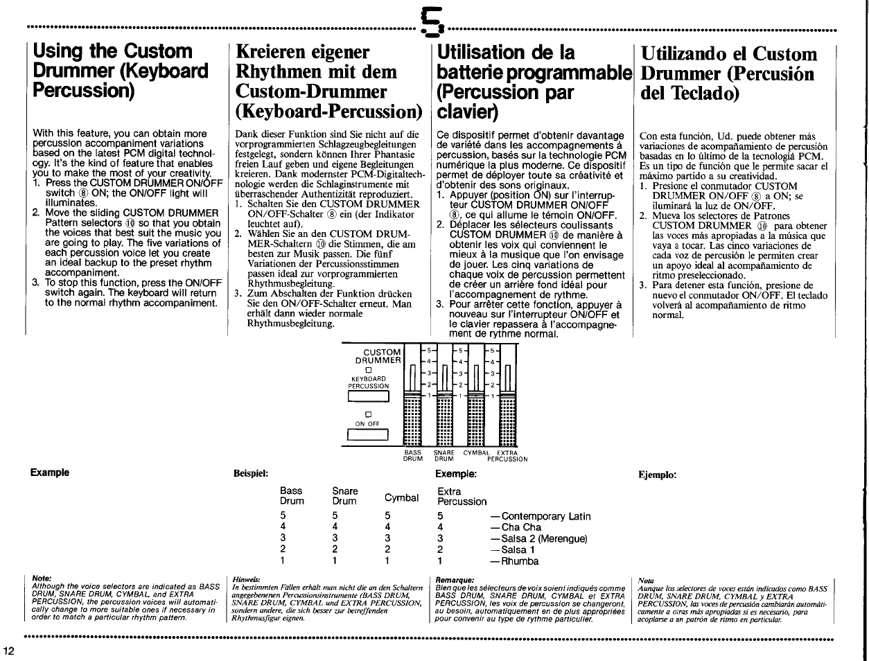 Using the custom drummer (keyboard percussion) | Yamaha PSS-560 User Manual | Page 14 / 23