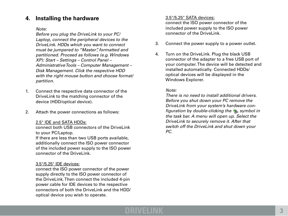 Drivelink | SHARKOON DriveLink USB2.0 User Manual | Page 4 / 8