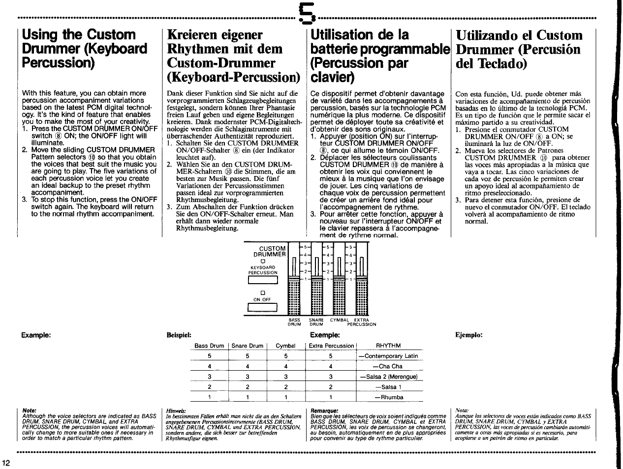 Example, Using the custom drummer (keyboard percussion) | Yamaha PSS-570 User Manual | Page 14 / 23