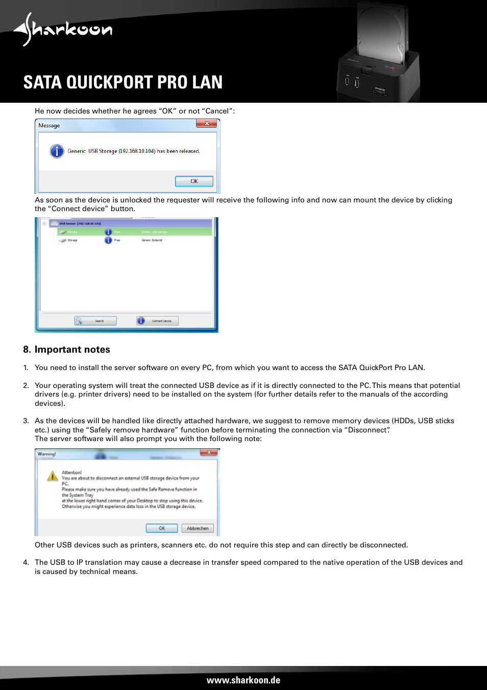 Sata quickport pro lan | SHARKOON SATA QP Pro LAN (Giga) User Manual | Page 16 / 22
