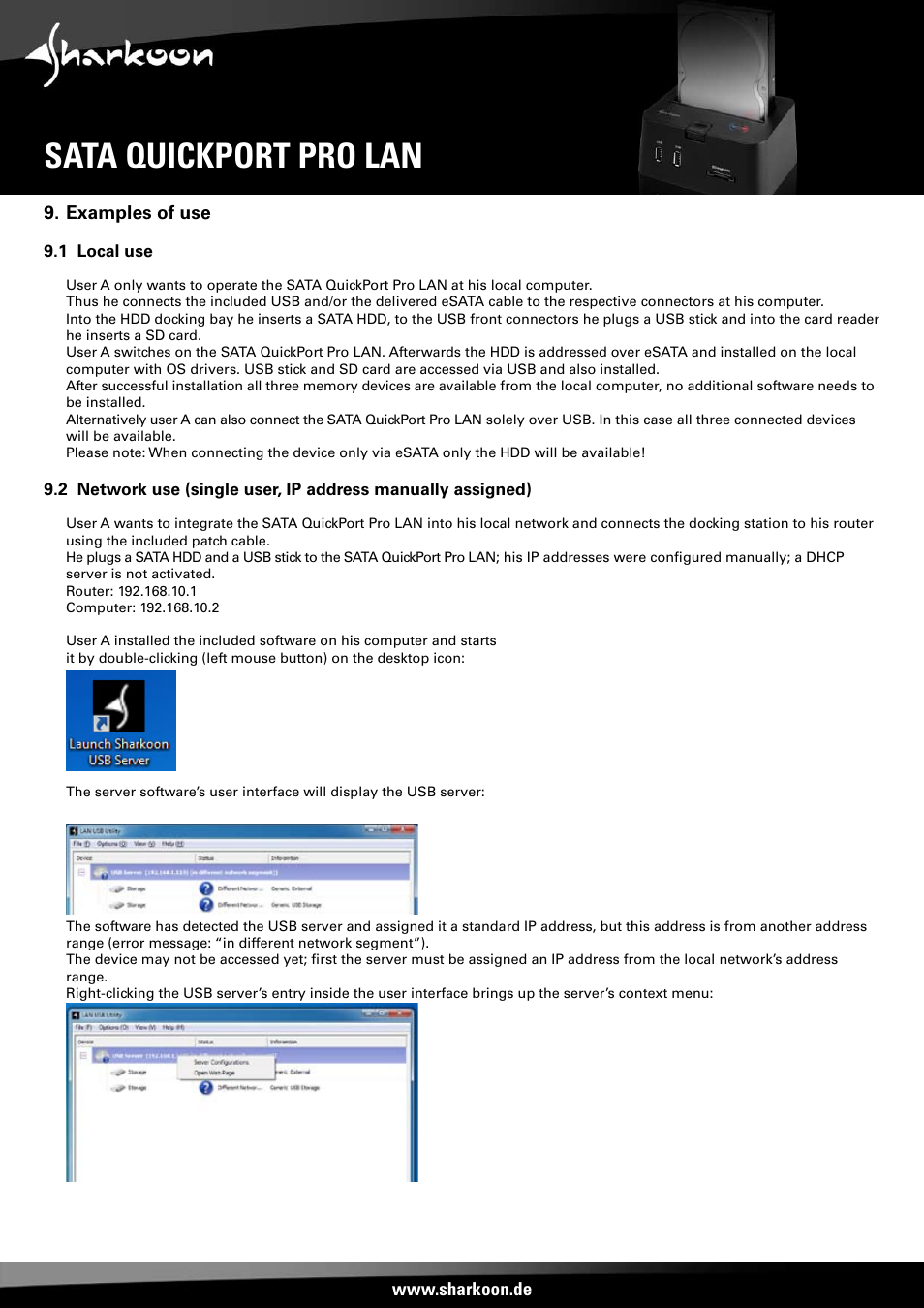 Sata quickport pro lan, Examples of use | SHARKOON SATA QP Pro LAN (Giga) User Manual | Page 17 / 22