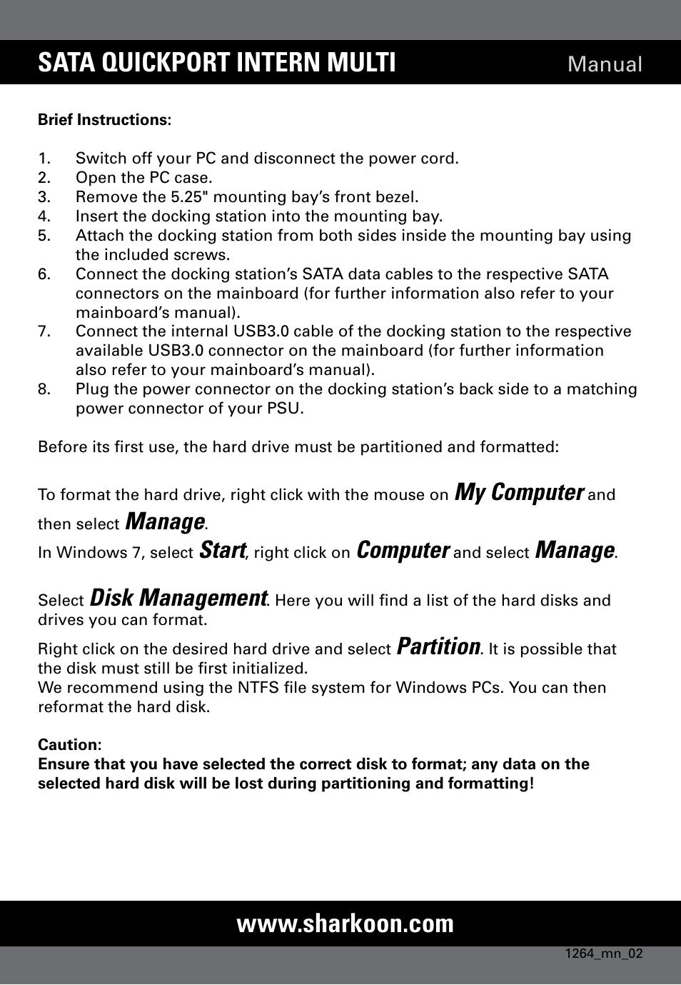 SHARKOON SATA QP Intern Multi User Manual | 1 page