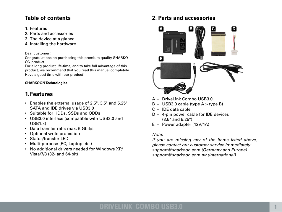 Drivelink combo usb3.0 | SHARKOON DriveLink Combo USB3.0 User Manual | Page 2 / 5