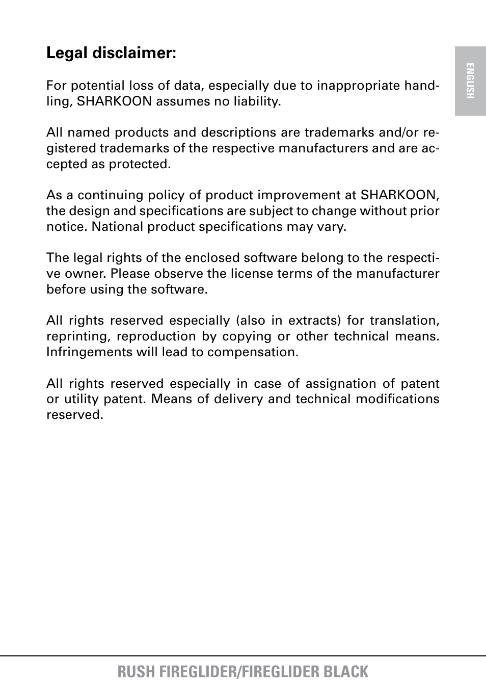 Rush fireglider/fireglider black, Legal disclaimer | SHARKOON FireGlider User Manual | Page 29 / 30