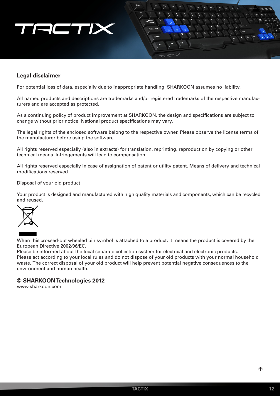 SHARKOON Tactix User Manual | Page 12 / 12