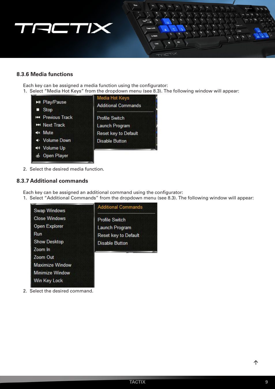 6 media functions, Additional, Commands | SHARKOON Tactix User Manual | Page 9 / 12
