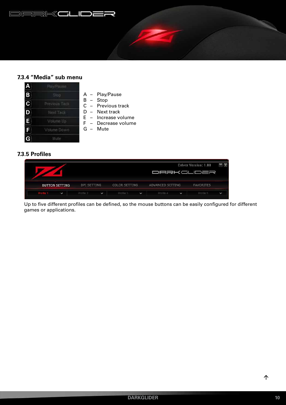 4 “media” sub menu, Profiles | SHARKOON DarkGlider User Manual | Page 10 / 15